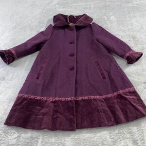 Girls Rothschild Plum Wool Blend Dress Coat Sz 4 Decorative Trim Velvet Accents